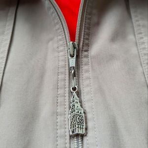 Vintage London Fog Men's Beige Full Zip Bomber Flight Jacket Size 44 Red Lining